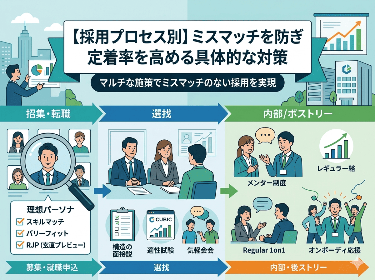 【採用プロセス別】ミスマッチを防ぎ定着率を高める具体的な対策