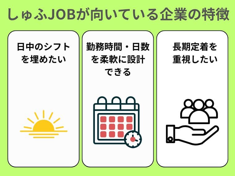 しゅふJOBの利用が向いている企業3つの特徴