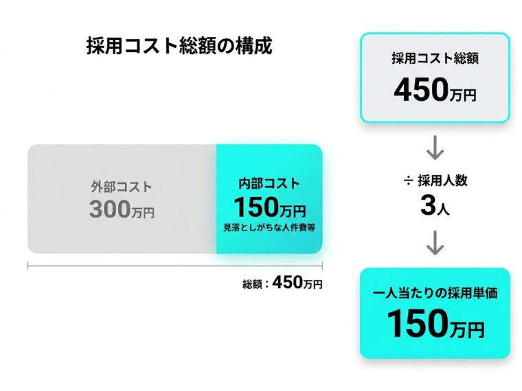 一人当たりの採用コスト(採用単価)を算出する計算式