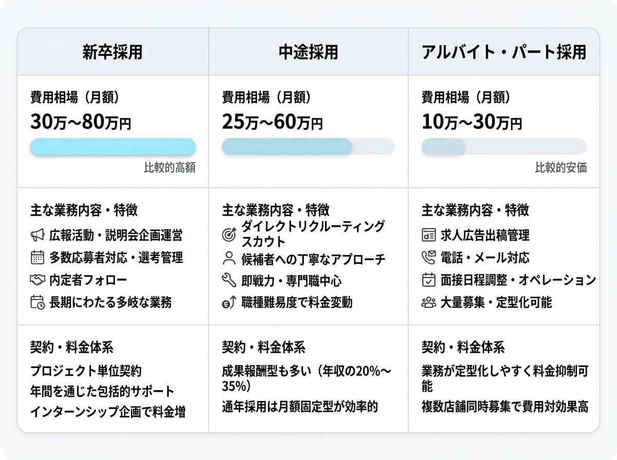 【採用ターゲット別】RPOの費用相場